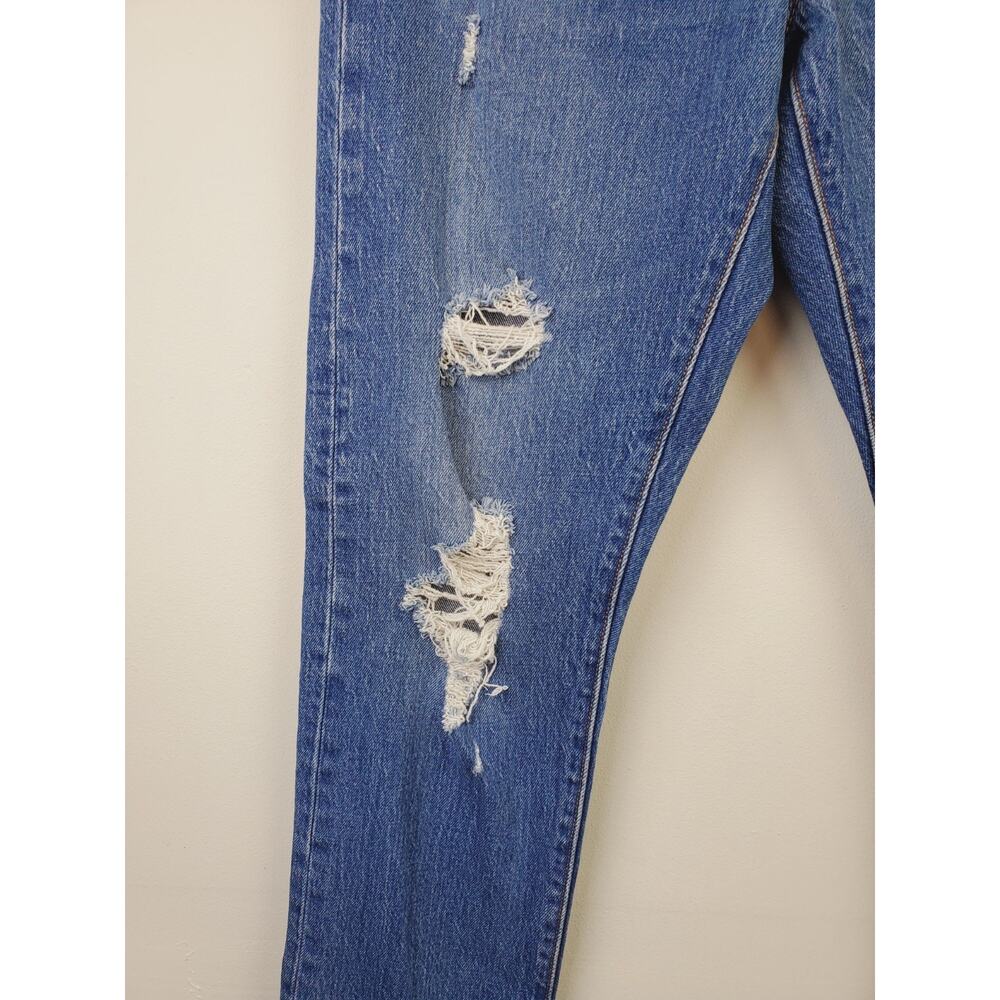 Levi's 501 Womens 28 Jeans Distressed Dark Wash Blue Button Fly Skinny Stretch - Picture 4 of 12